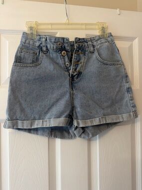 High-Waist Light Blue Denim Shorts